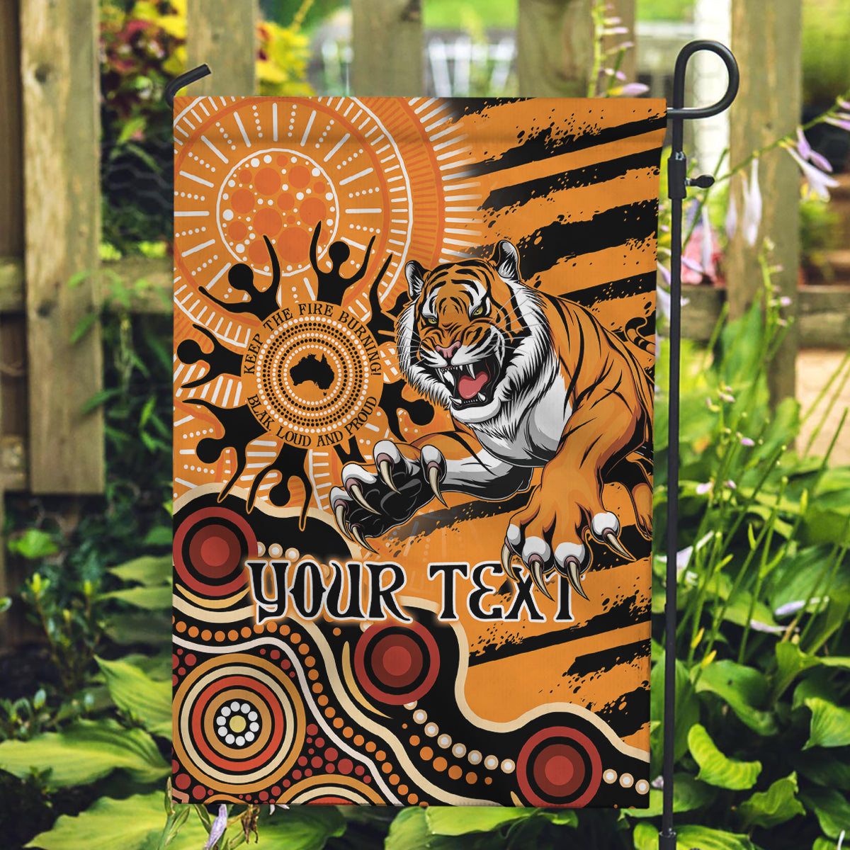 Personalised Wests Tigers NAIDOC Week 2024 Garden Flag Aboriginal Fire Burning Sparks