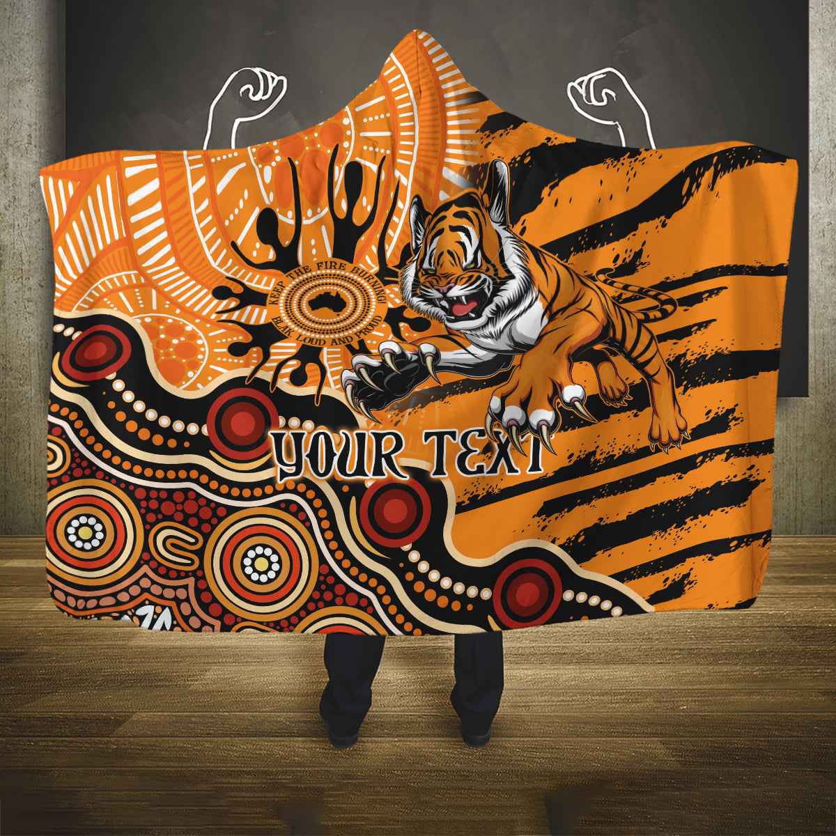 Personalised Wests Tigers NAIDOC Week 2024 Hooded Blanket Aboriginal Fire Burning Sparks