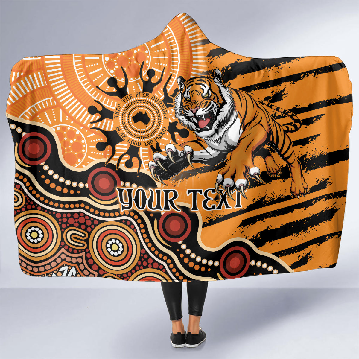 Personalised Wests Tigers NAIDOC Week 2024 Hooded Blanket Aboriginal Fire Burning Sparks
