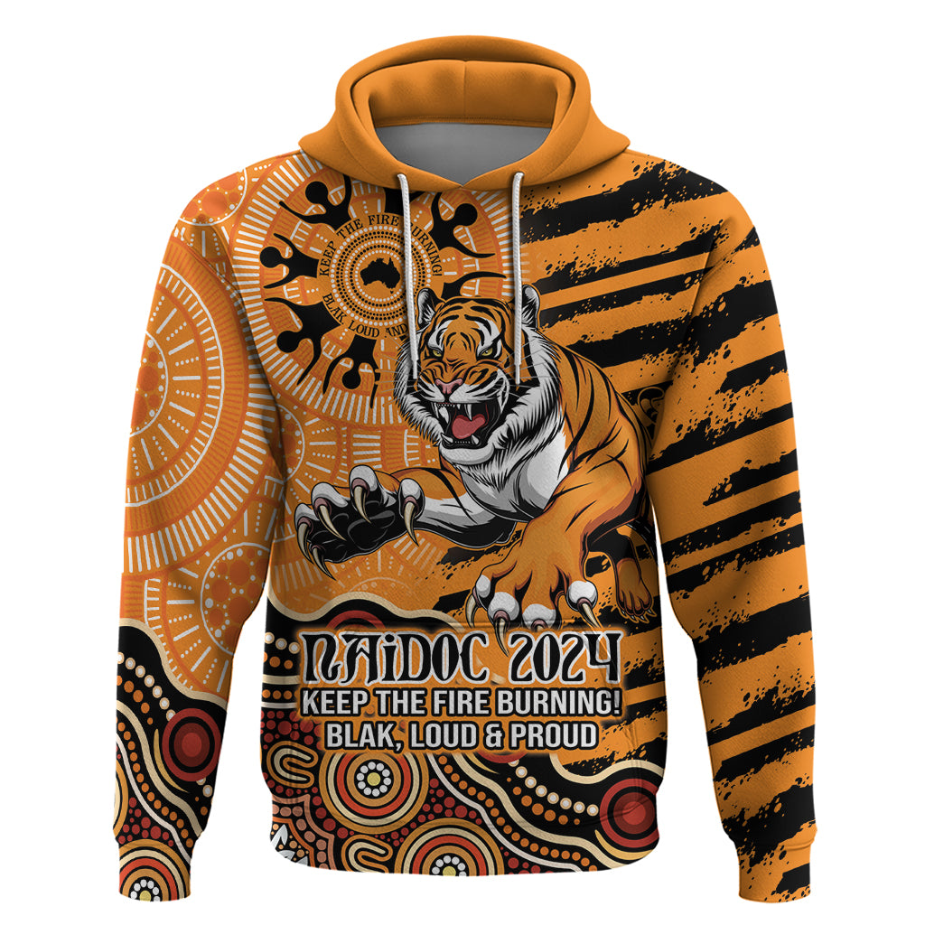 Personalised Wests Tigers NAIDOC Week 2024 Hoodie Aboriginal Fire Burning Sparks