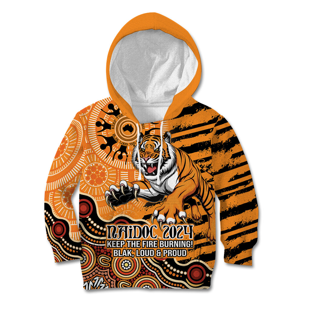 Personalised Wests Tigers NAIDOC Week 2024 Kid Hoodie Aboriginal Fire Burning Sparks