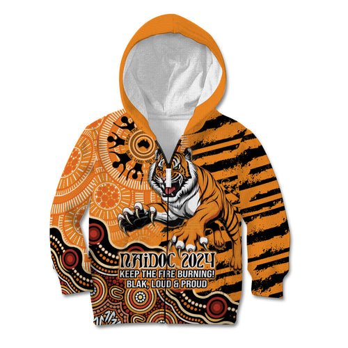 Personalised Wests Tigers NAIDOC Week 2024 Kid Hoodie Aboriginal Fire Burning Sparks