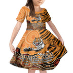 Personalised Wests Tigers NAIDOC Week 2024 Kid Short Sleeve Dress Aboriginal Fire Burning Sparks