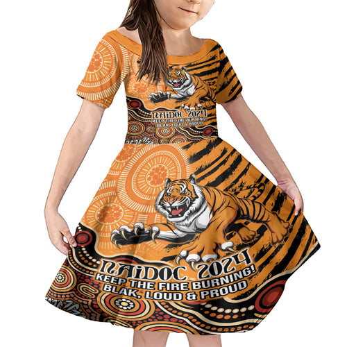 Personalised Wests Tigers NAIDOC Week 2024 Kid Short Sleeve Dress Aboriginal Fire Burning Sparks