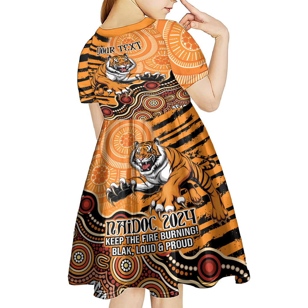 Personalised Wests Tigers NAIDOC Week 2024 Kid Short Sleeve Dress Aboriginal Fire Burning Sparks
