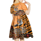 Personalised Wests Tigers NAIDOC Week 2024 Kid Short Sleeve Dress Aboriginal Fire Burning Sparks