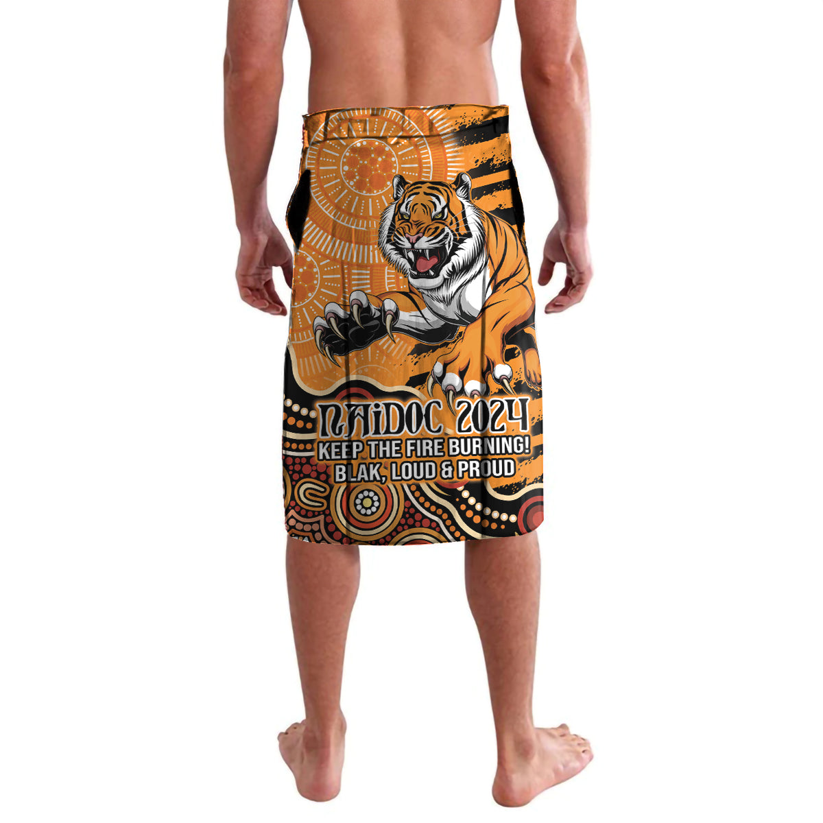 Personalised Wests Tigers NAIDOC Week 2024 Lavalava Aboriginal Fire Burning Sparks