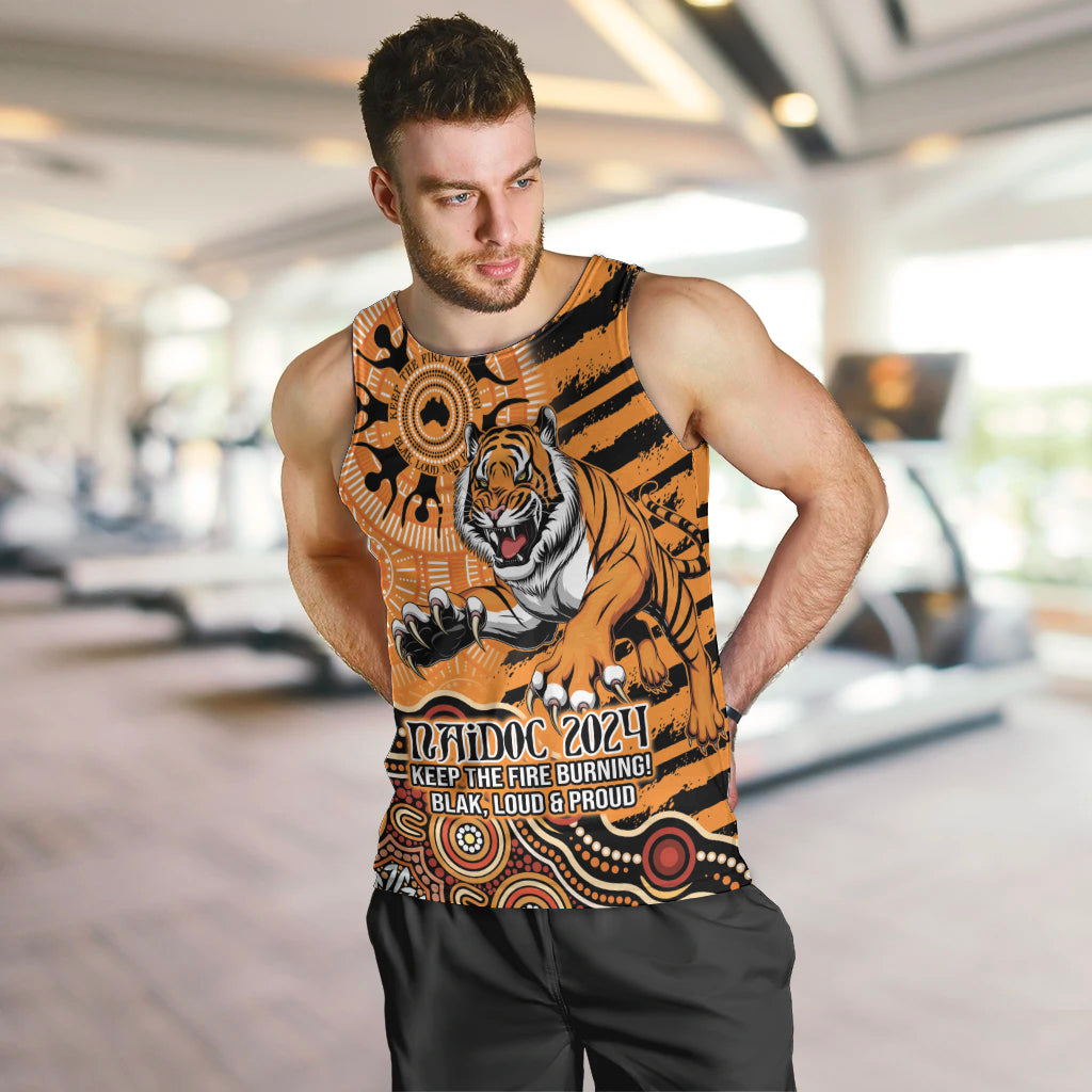 Personalised Wests Tigers NAIDOC Week 2024 Men Tank Top Aboriginal Fire Burning Sparks