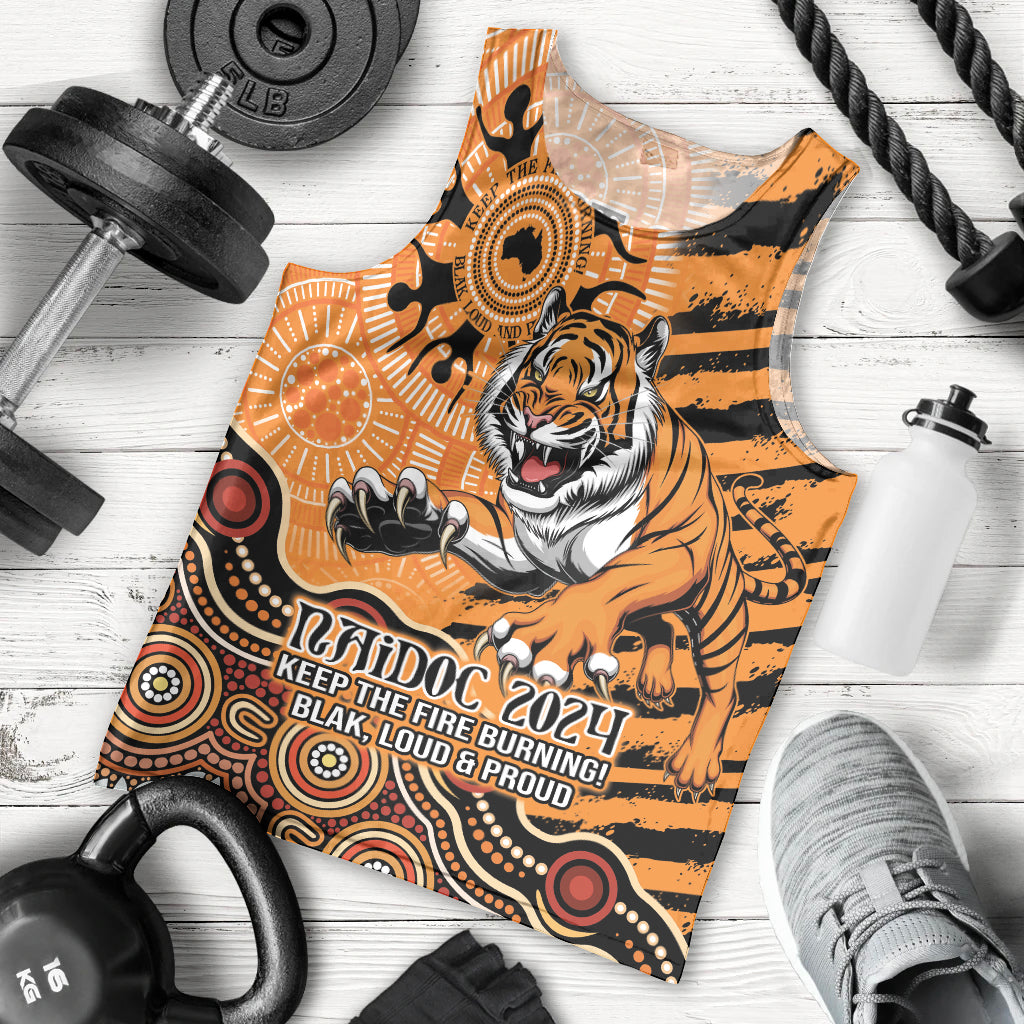 Personalised Wests Tigers NAIDOC Week 2024 Men Tank Top Aboriginal Fire Burning Sparks