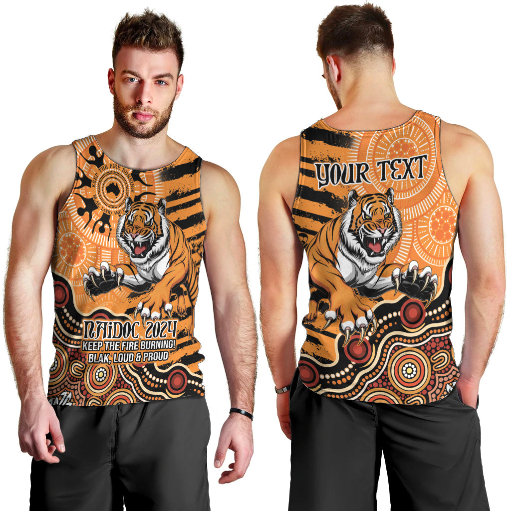 Personalised Wests Tigers NAIDOC Week 2024 Men Tank Top Aboriginal Fire Burning Sparks