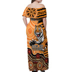 Personalised Wests Tigers NAIDOC Week 2024 Off Shoulder Maxi Dress Aboriginal Fire Burning Sparks