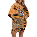 Personalised Wests Tigers NAIDOC Week 2024 Off Shoulder Short Dress Aboriginal Fire Burning Sparks