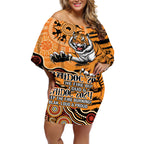 Personalised Wests Tigers NAIDOC Week 2024 Off Shoulder Short Dress Aboriginal Fire Burning Sparks
