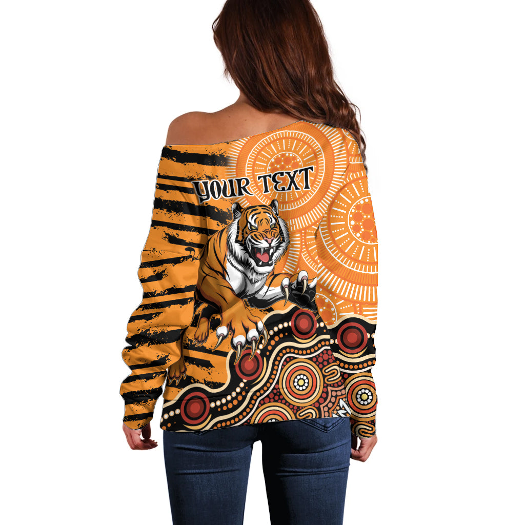 Personalised Wests Tigers NAIDOC Week 2024 Off Shoulder Sweater Aboriginal Fire Burning Sparks