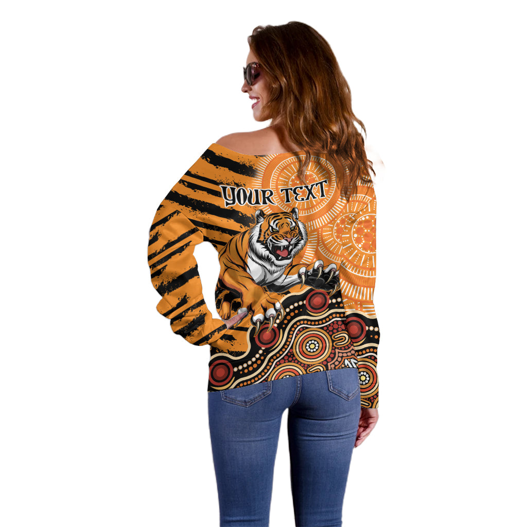 Personalised Wests Tigers NAIDOC Week 2024 Off Shoulder Sweater Aboriginal Fire Burning Sparks