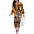 Personalised Wests Tigers NAIDOC Week 2024 Off The Shoulder Long Sleeve Dress Aboriginal Fire Burning Sparks