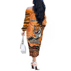 Personalised Wests Tigers NAIDOC Week 2024 Off The Shoulder Long Sleeve Dress Aboriginal Fire Burning Sparks