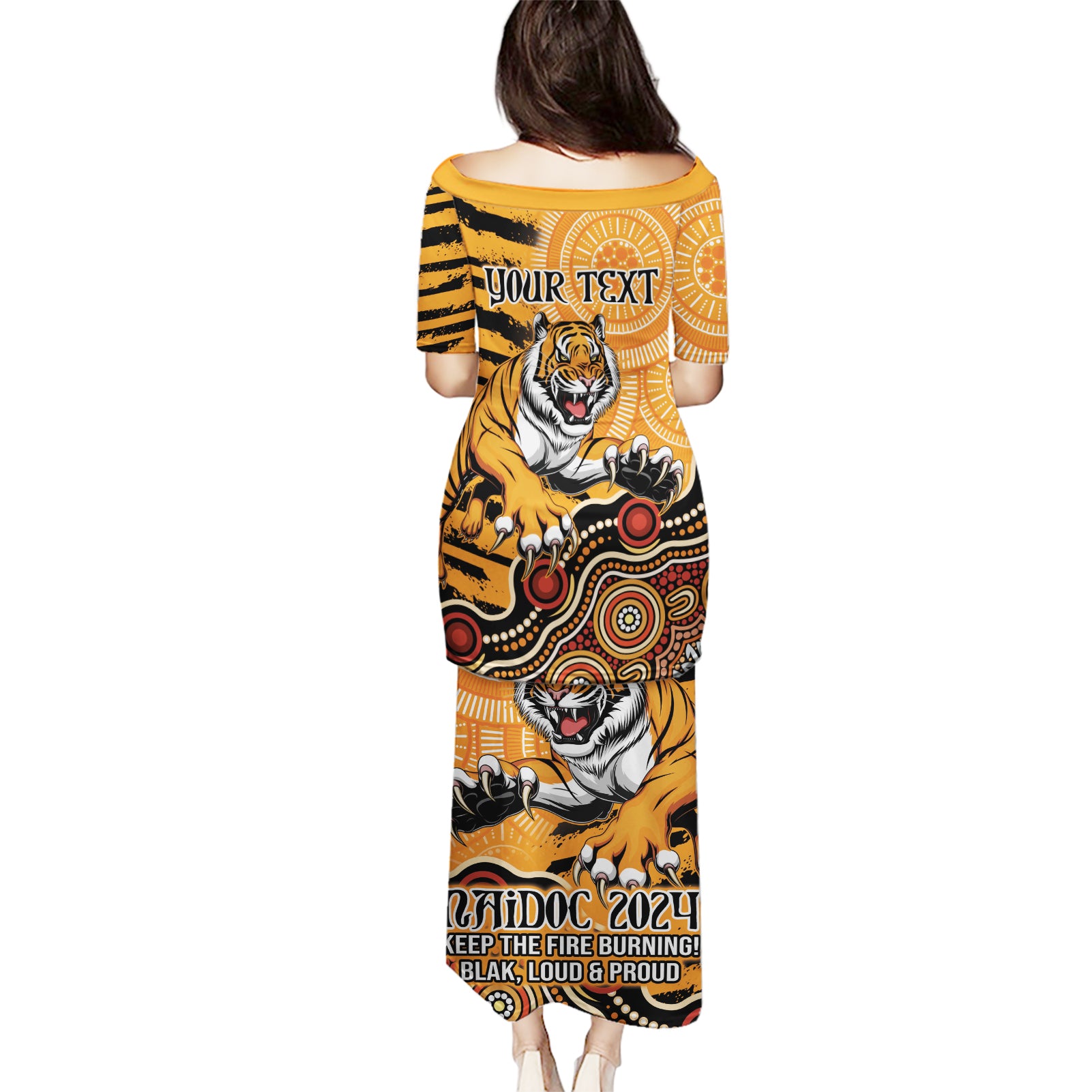 Personalised Wests Tigers NAIDOC Week 2024 Puletasi Aboriginal Fire Burning Sparks