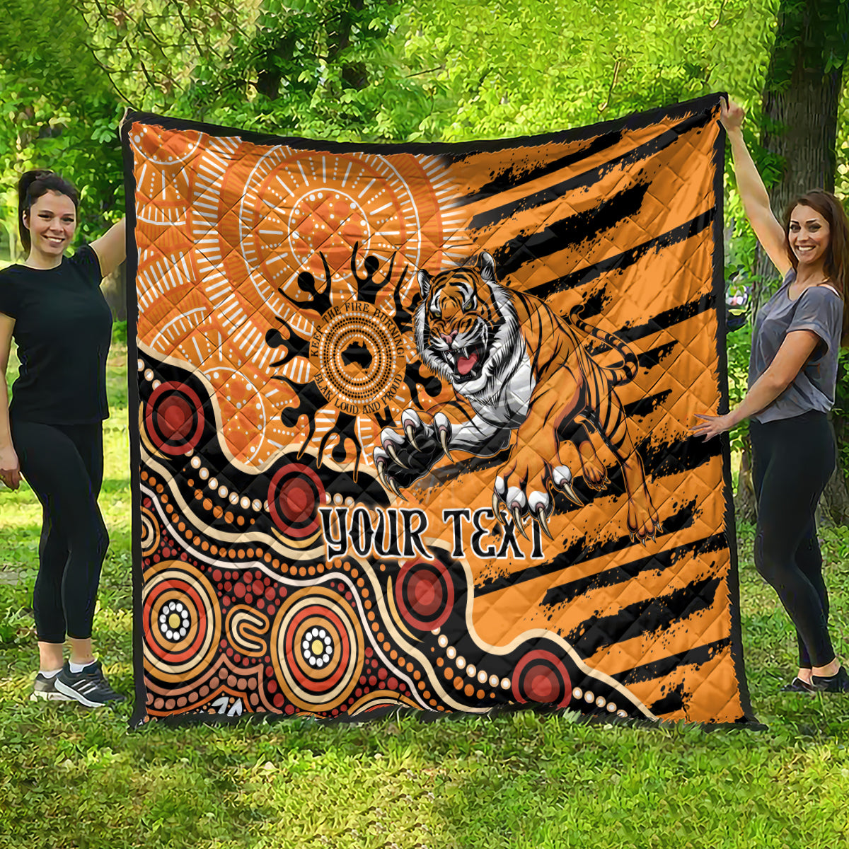 Personalised Wests Tigers NAIDOC Week 2024 Quilt Aboriginal Fire Burning Sparks