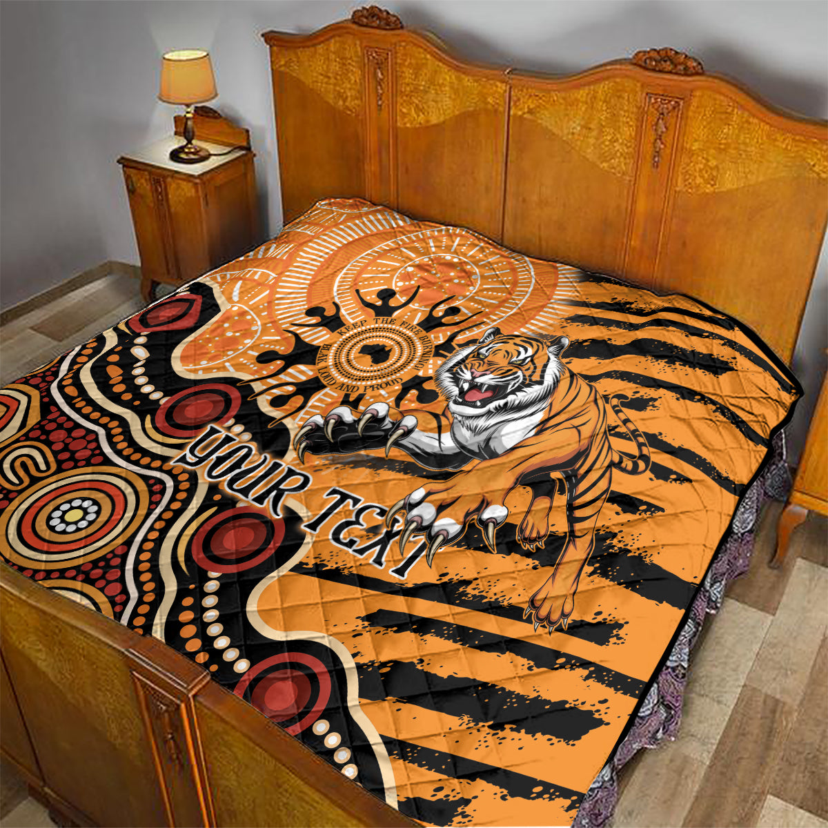 Personalised Wests Tigers NAIDOC Week 2024 Quilt Aboriginal Fire Burning Sparks