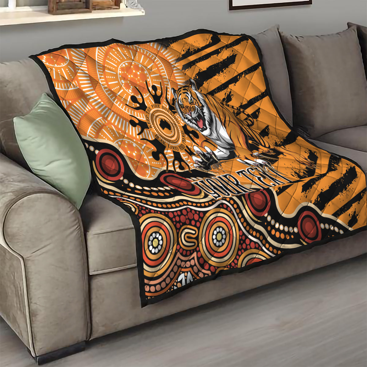 Personalised Wests Tigers NAIDOC Week 2024 Quilt Aboriginal Fire Burning Sparks