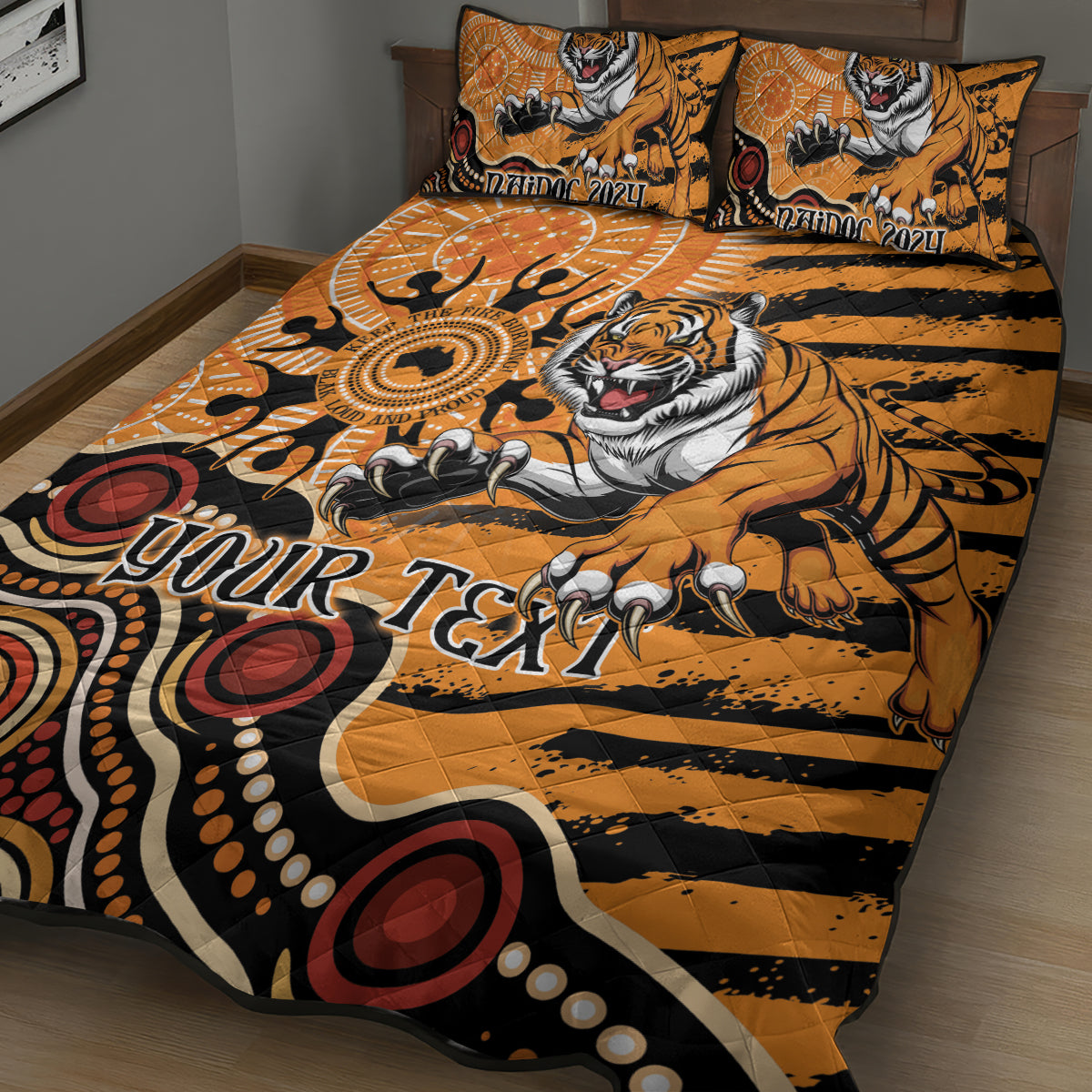 Personalised Wests Tigers NAIDOC Week 2024 Quilt Bed Set Aboriginal Fire Burning Sparks