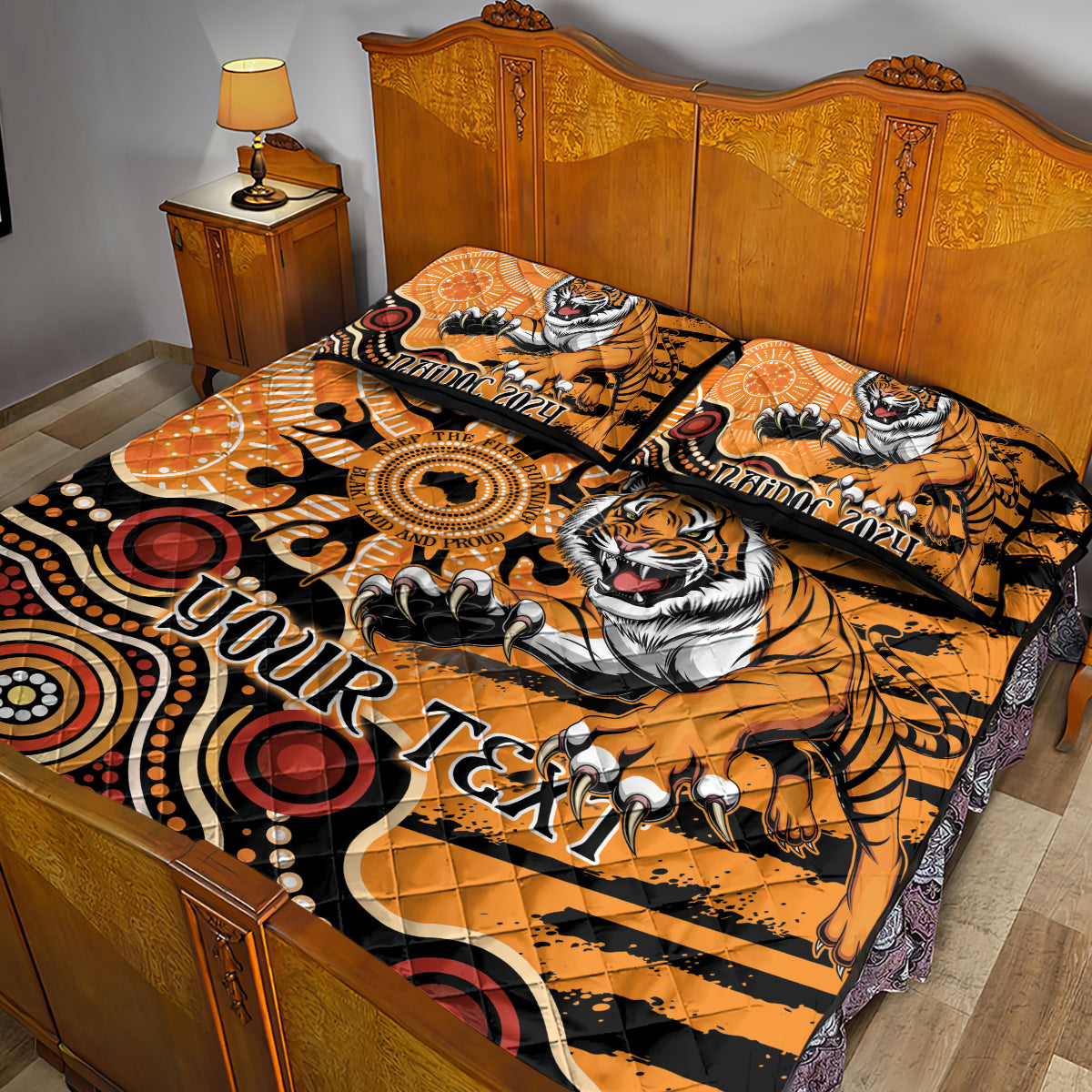 Personalised Wests Tigers NAIDOC Week 2024 Quilt Bed Set Aboriginal Fire Burning Sparks