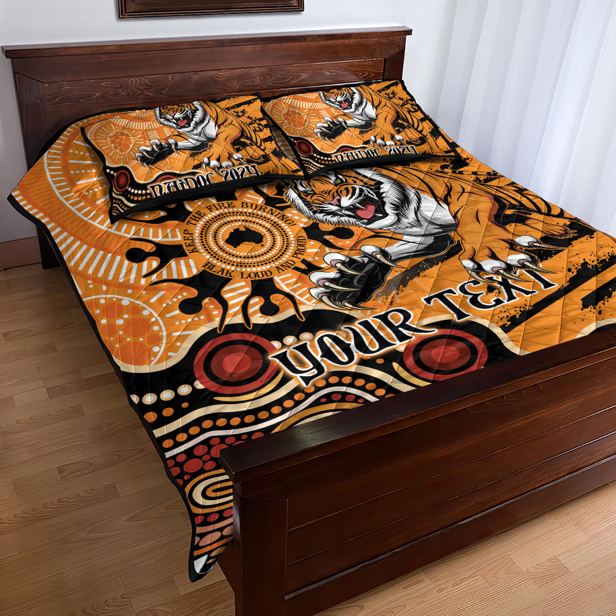Personalised Wests Tigers NAIDOC Week 2024 Quilt Bed Set Aboriginal Fire Burning Sparks
