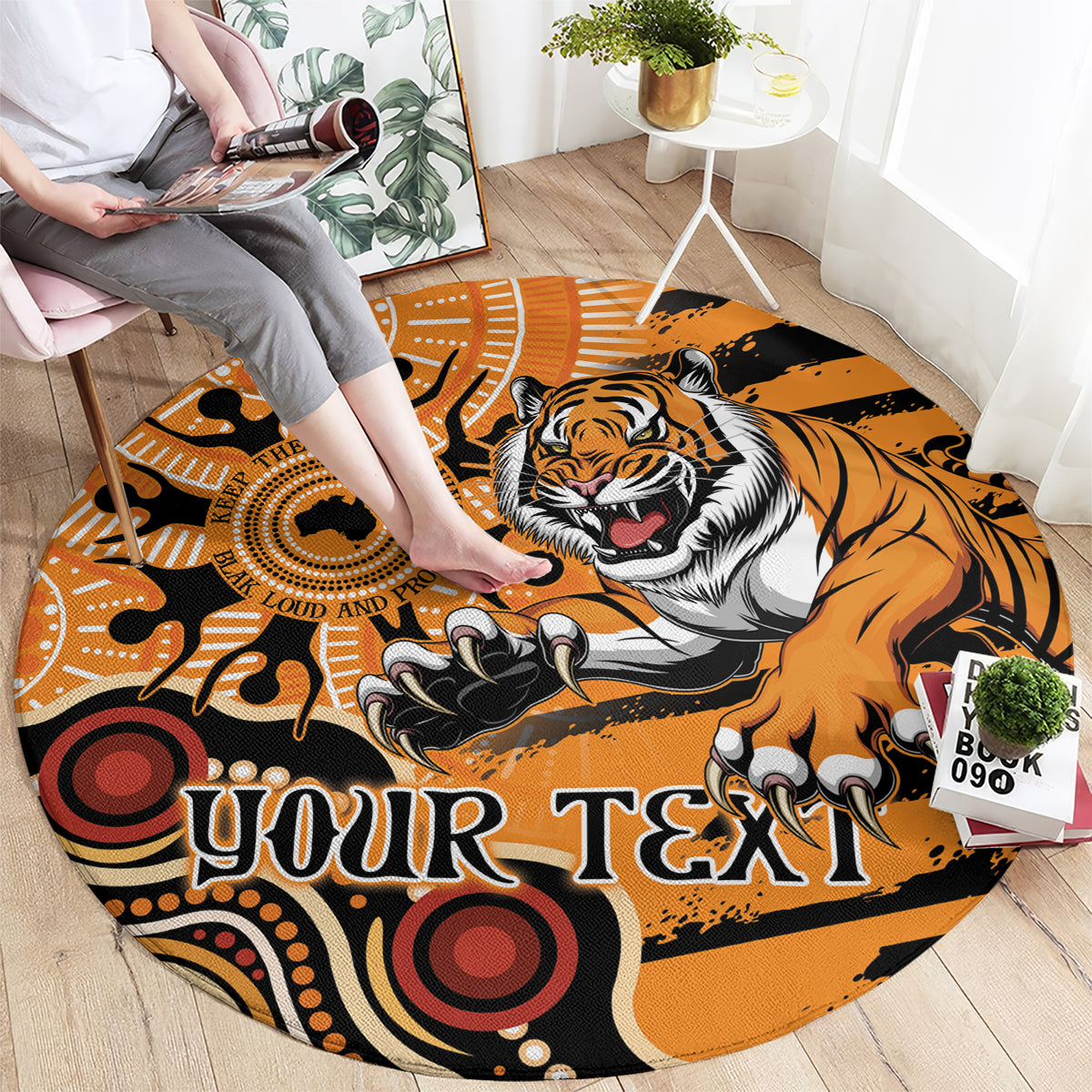 Personalised Wests Tigers NAIDOC Week 2024 Round Carpet Aboriginal Fire Burning Sparks