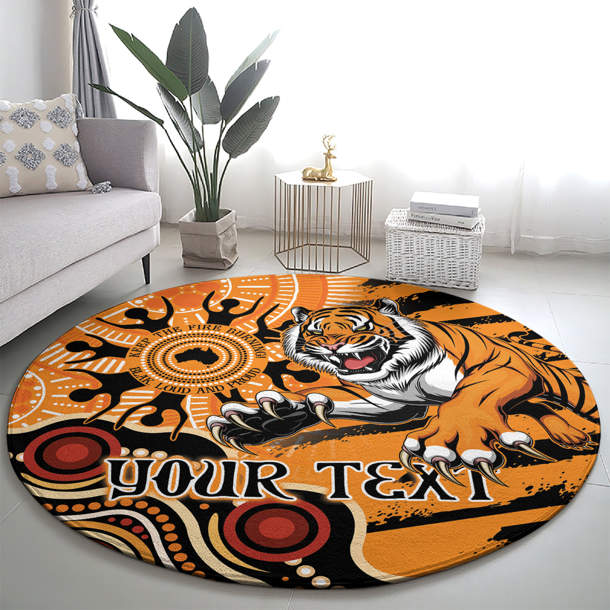 Personalised Wests Tigers NAIDOC Week 2024 Round Carpet Aboriginal Fire Burning Sparks
