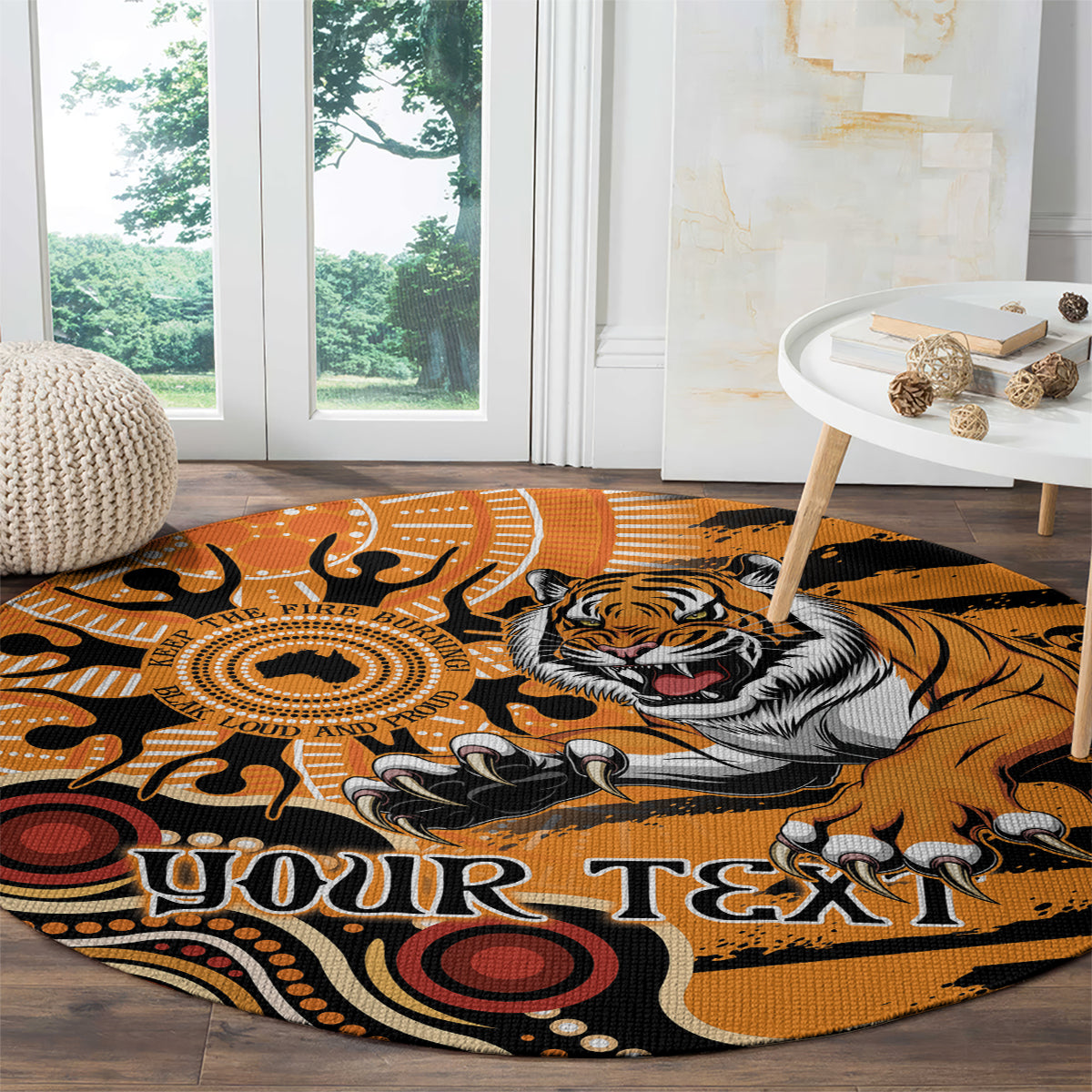 Personalised Wests Tigers NAIDOC Week 2024 Round Carpet Aboriginal Fire Burning Sparks