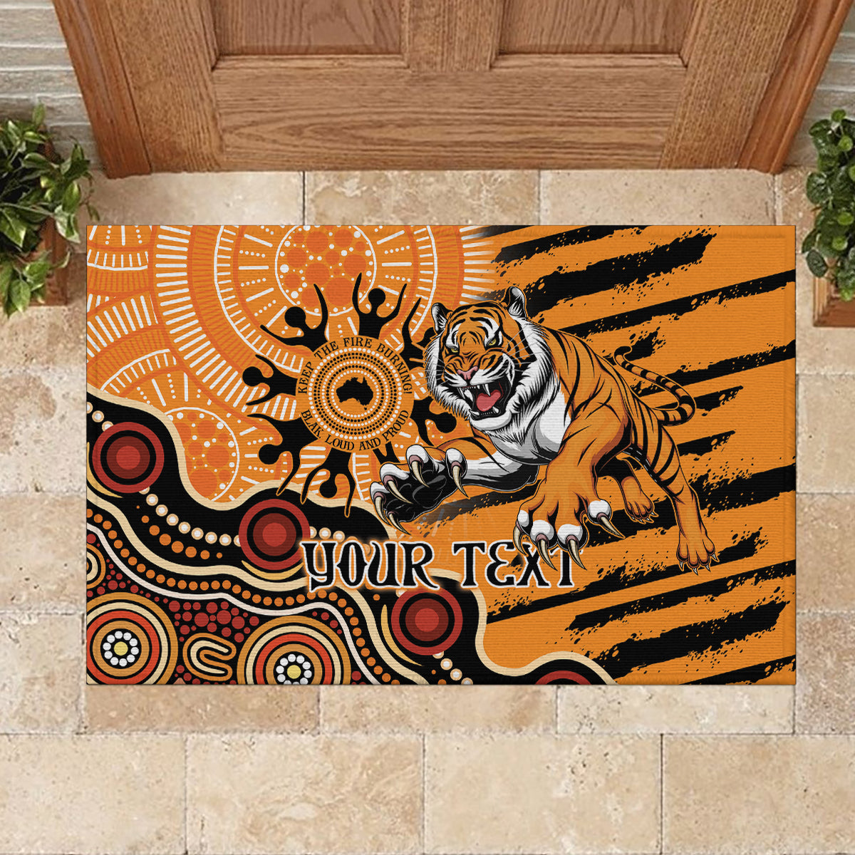 Personalised Wests Tigers NAIDOC Week 2024 Rubber Doormat Aboriginal Fire Burning Sparks