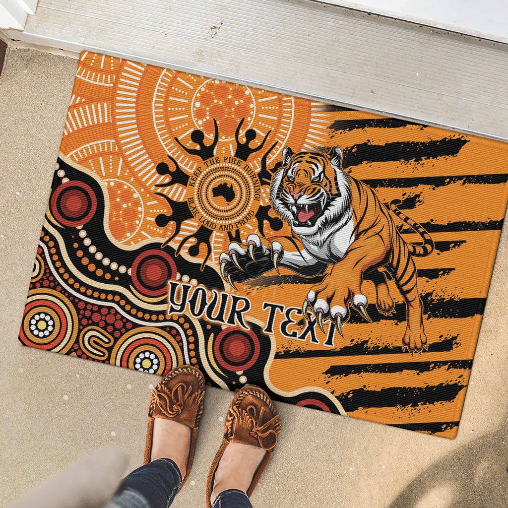 Personalised Wests Tigers NAIDOC Week 2024 Rubber Doormat Aboriginal Fire Burning Sparks