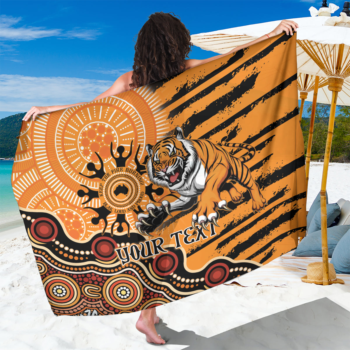 Personalised Wests Tigers NAIDOC Week 2024 Sarong Aboriginal Fire Burning Sparks