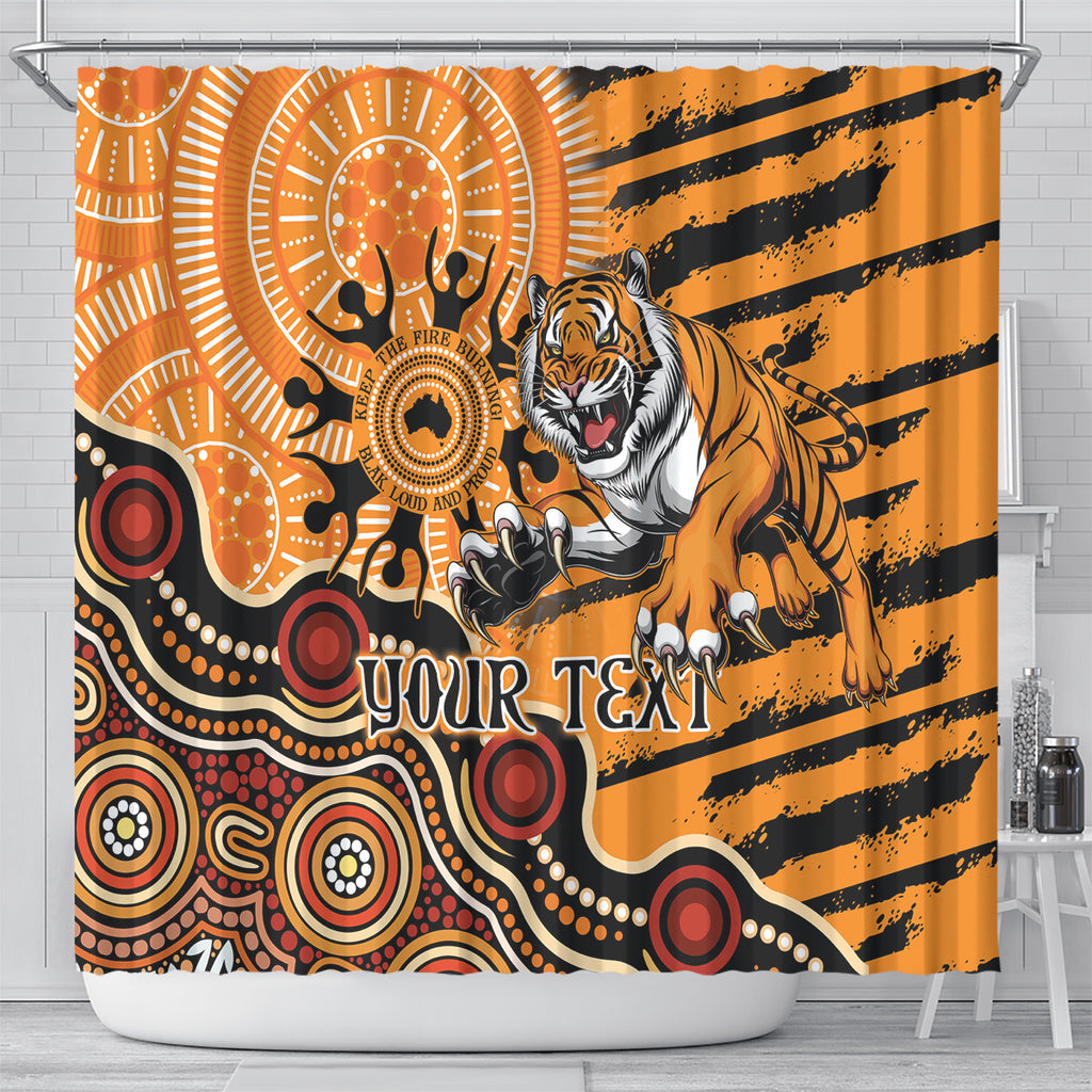 Personalised Wests Tigers NAIDOC Week 2024 Shower Curtain Aboriginal Fire Burning Sparks