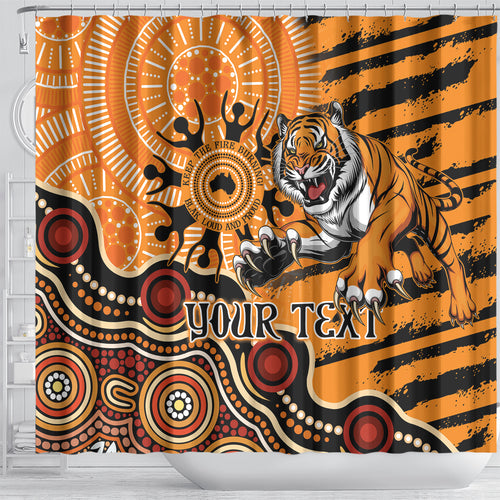 Personalised Wests Tigers NAIDOC Week 2024 Shower Curtain Aboriginal Fire Burning Sparks