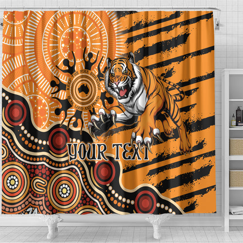 Personalised Wests Tigers NAIDOC Week 2024 Shower Curtain Aboriginal Fire Burning Sparks