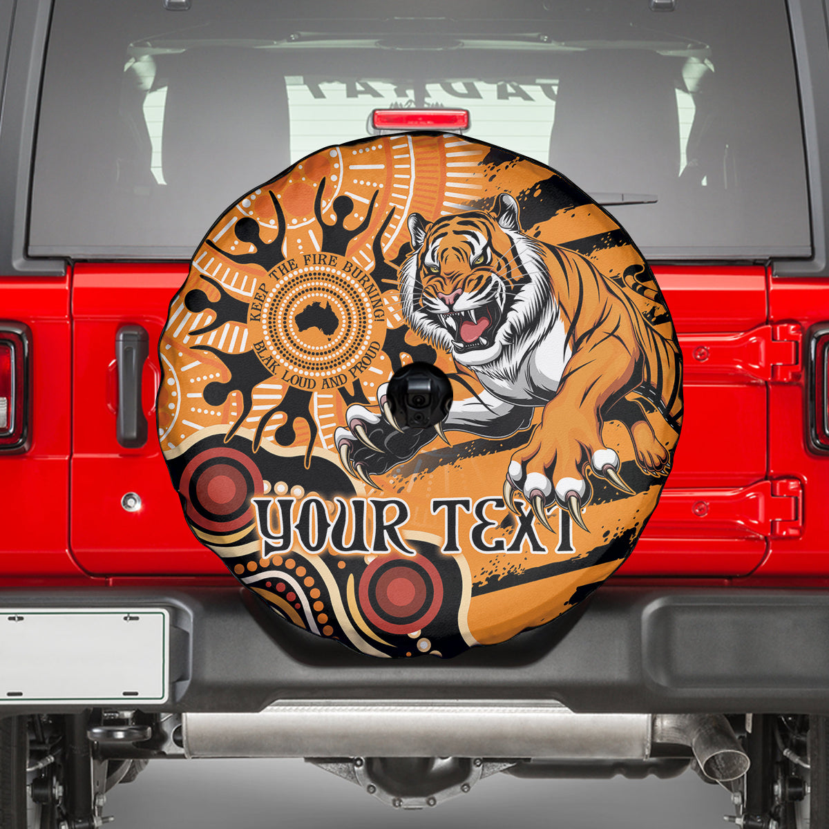 Personalised Wests Tigers NAIDOC Week 2024 Spare Tire Cover Aboriginal Fire Burning Sparks