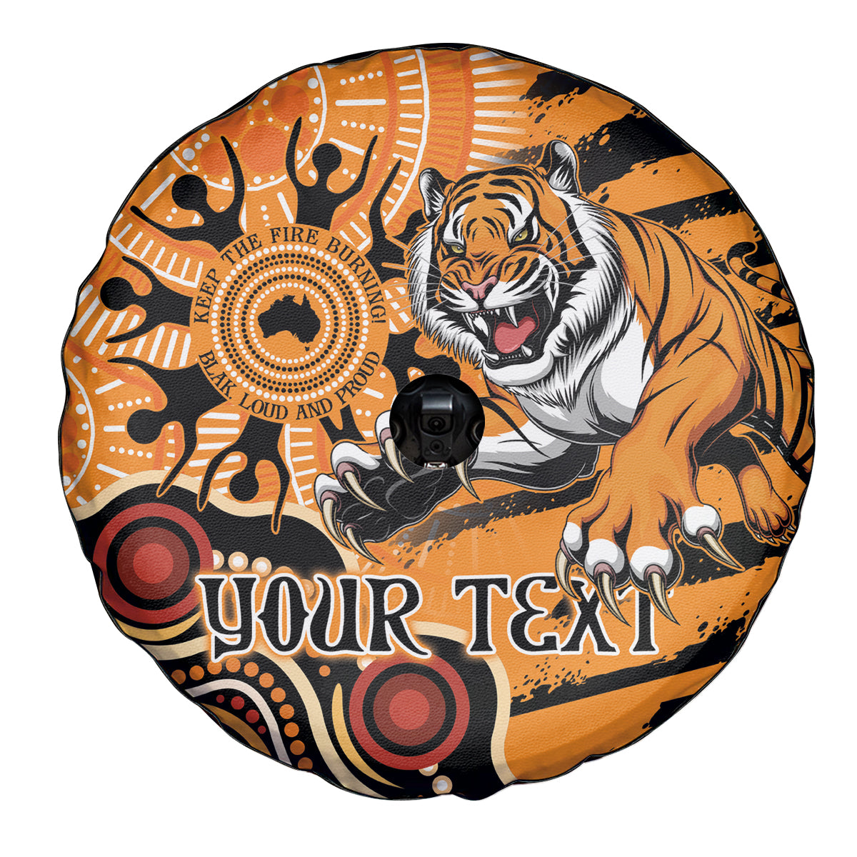 Personalised Wests Tigers NAIDOC Week 2024 Spare Tire Cover Aboriginal Fire Burning Sparks