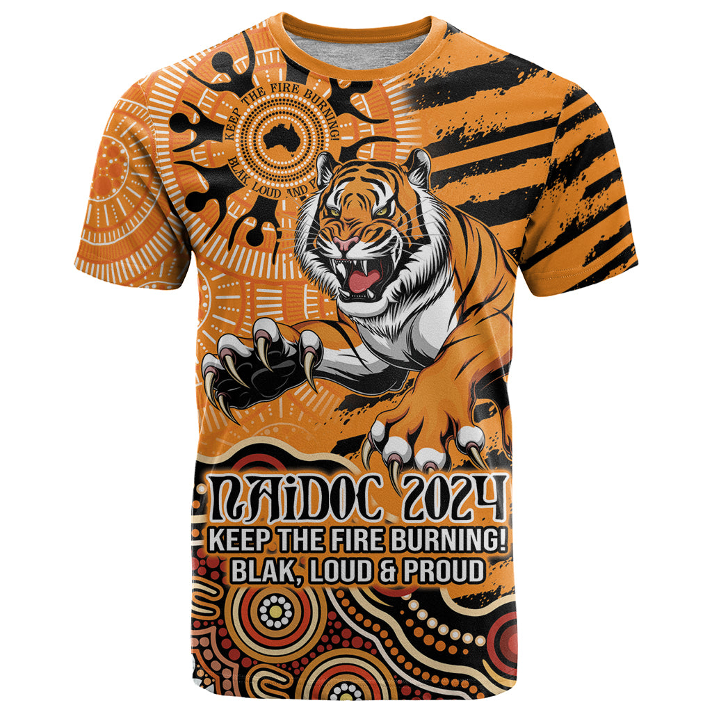 Personalised Wests Tigers NAIDOC Week 2024 T Shirt Aboriginal Fire Burning Sparks