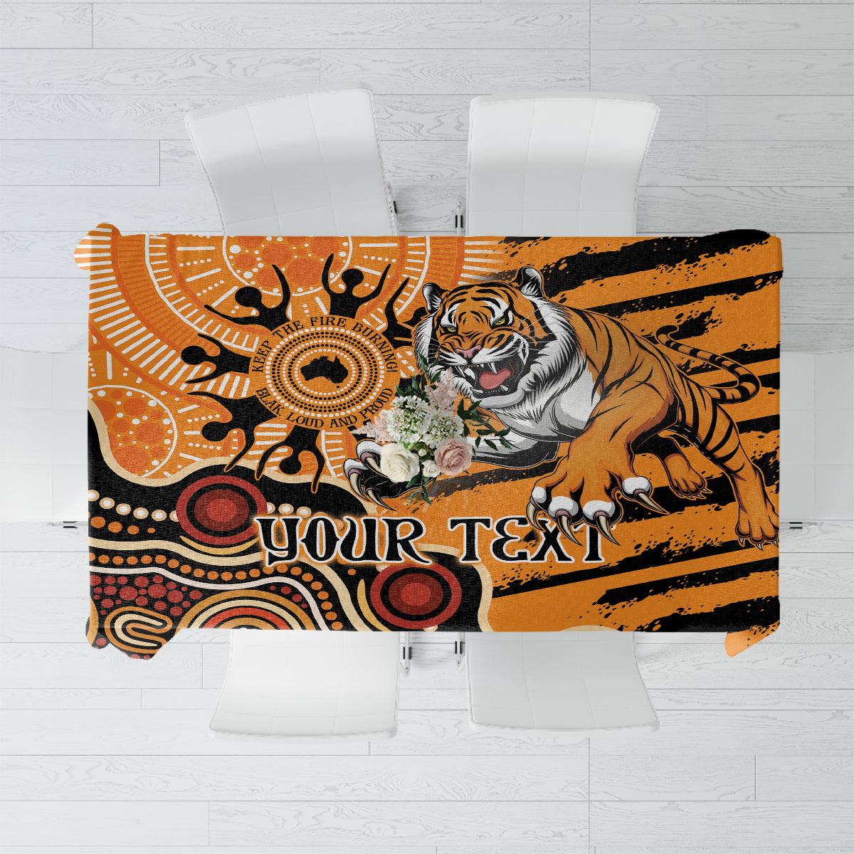 Personalised Wests Tigers NAIDOC Week 2024 Tablecloth Aboriginal Fire Burning Sparks