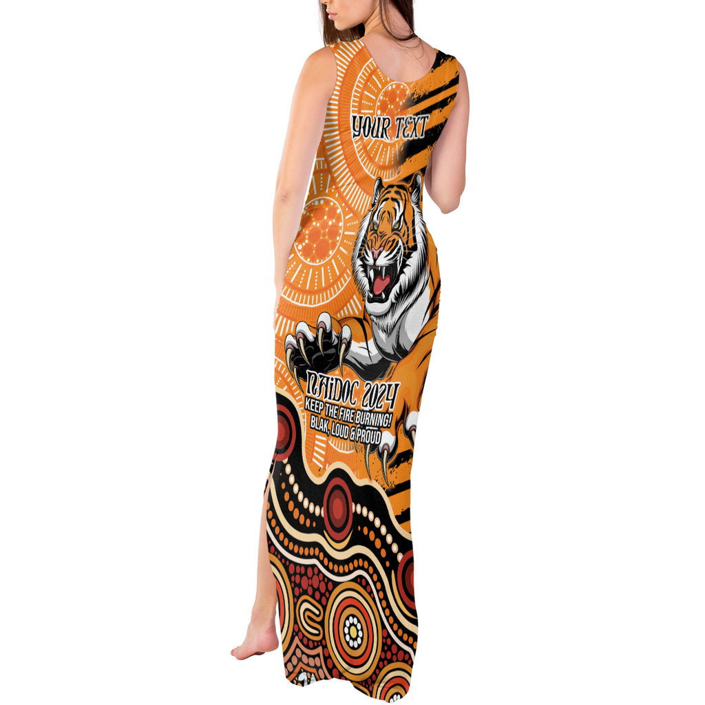 Personalised Wests Tigers NAIDOC Week 2024 Tank Maxi Dress Aboriginal Fire Burning Sparks
