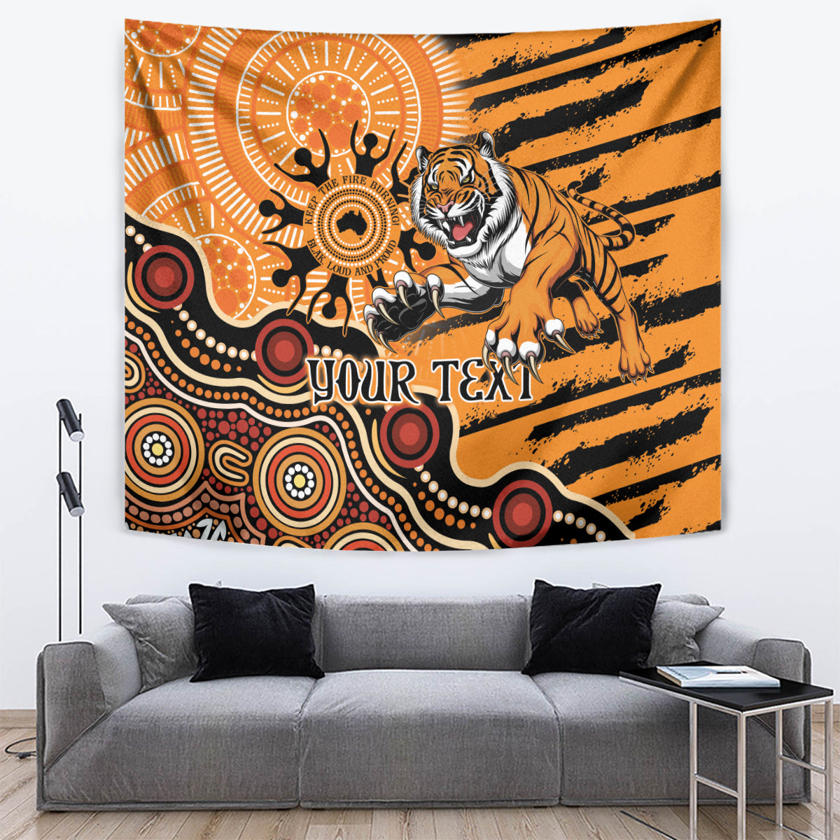 Personalised Wests Tigers NAIDOC Week 2024 Tapestry Aboriginal Fire Burning Sparks