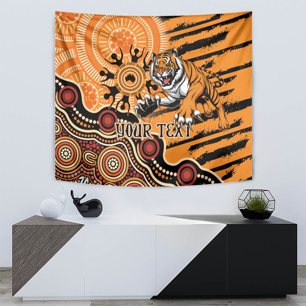 Personalised Wests Tigers NAIDOC Week 2024 Tapestry Aboriginal Fire Burning Sparks