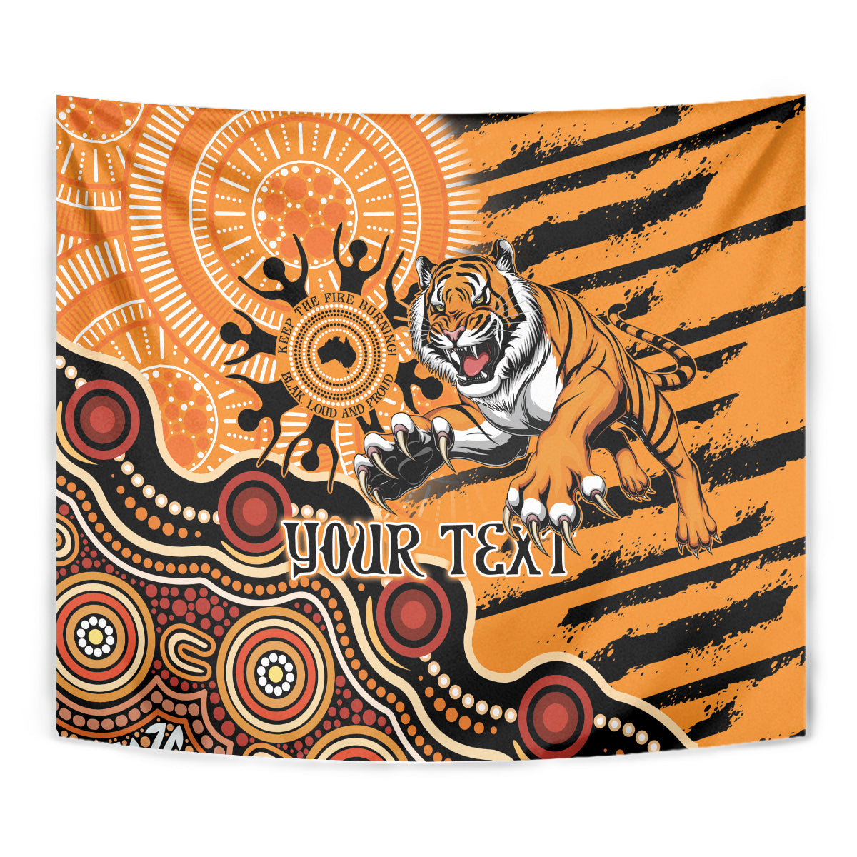 Personalised Wests Tigers NAIDOC Week 2024 Tapestry Aboriginal Fire Burning Sparks