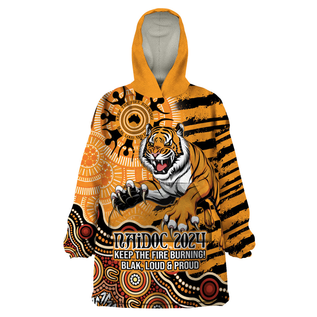 Personalised Wests Tigers NAIDOC Week 2024 Wearable Blanket Hoodie Aboriginal Fire Burning Sparks