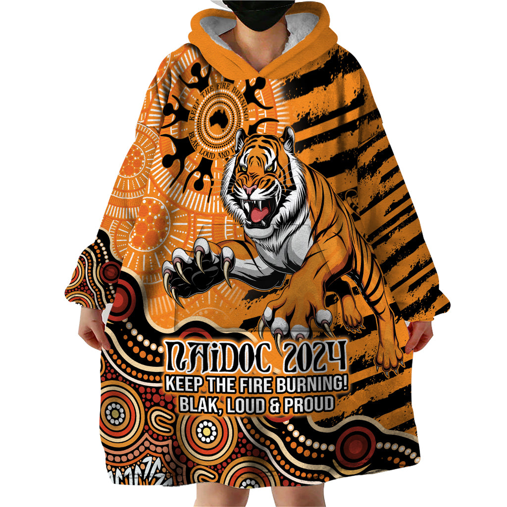 Personalised Wests Tigers NAIDOC Week 2024 Wearable Blanket Hoodie Aboriginal Fire Burning Sparks