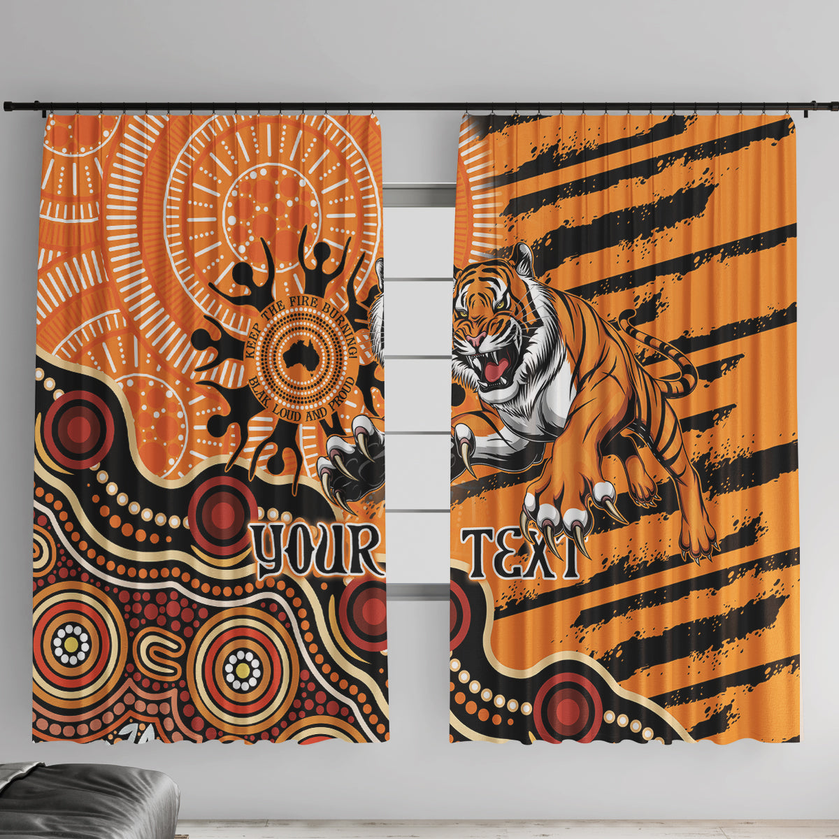 Personalised Wests Tigers NAIDOC Week 2024 Window Curtain Aboriginal Fire Burning Sparks