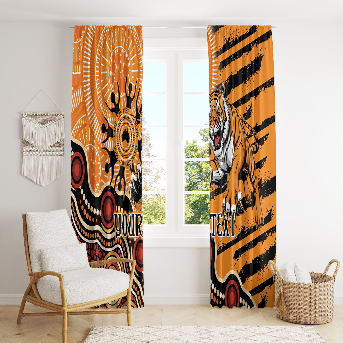 Personalised Wests Tigers NAIDOC Week 2024 Window Curtain Aboriginal Fire Burning Sparks