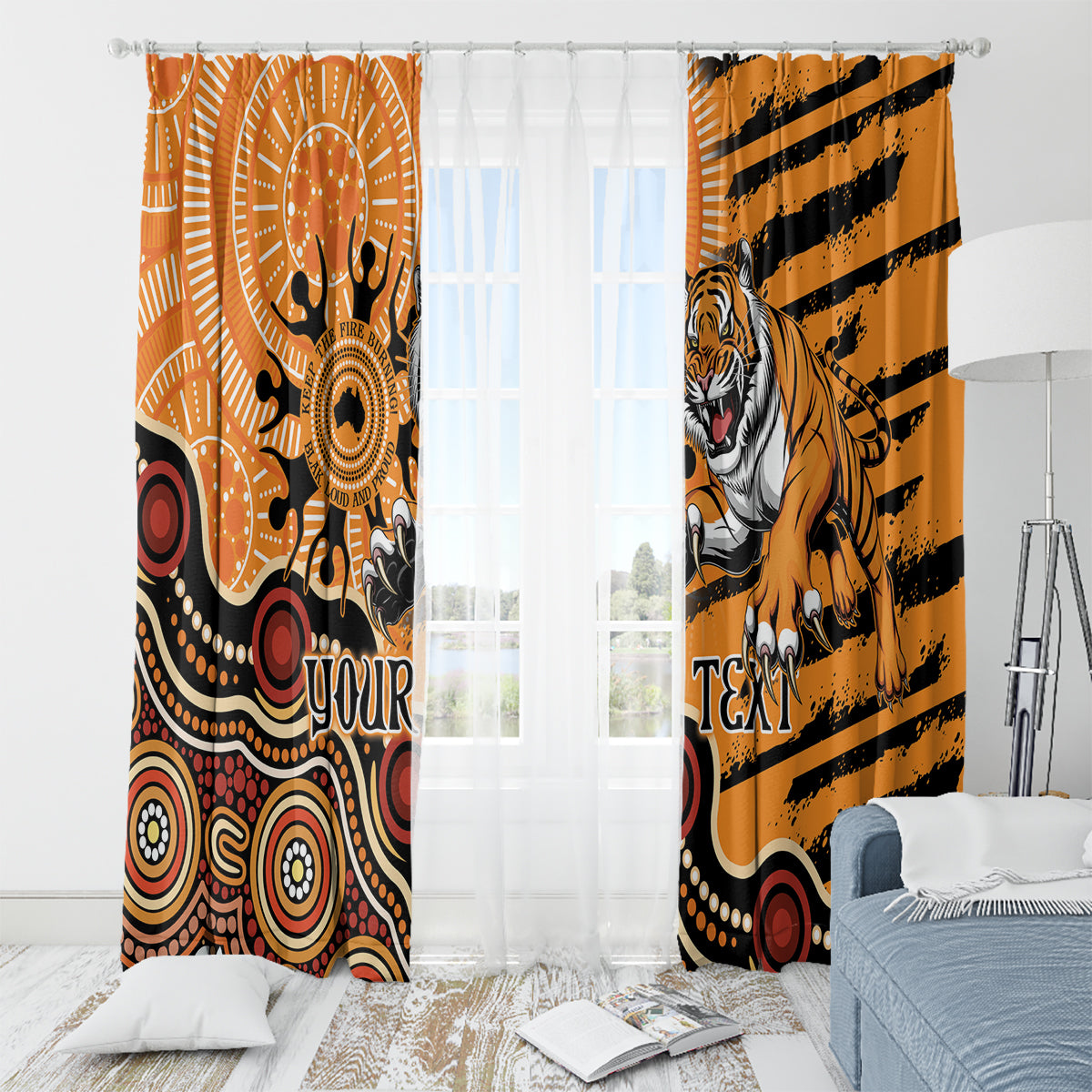 Personalised Wests Tigers NAIDOC Week 2024 Window Curtain Aboriginal Fire Burning Sparks
